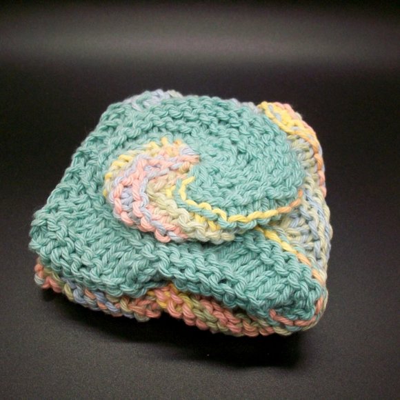 Handmade Knit Cotton Wash Dish Spa Cloth Scrubbie Set - Picture 4 of 7